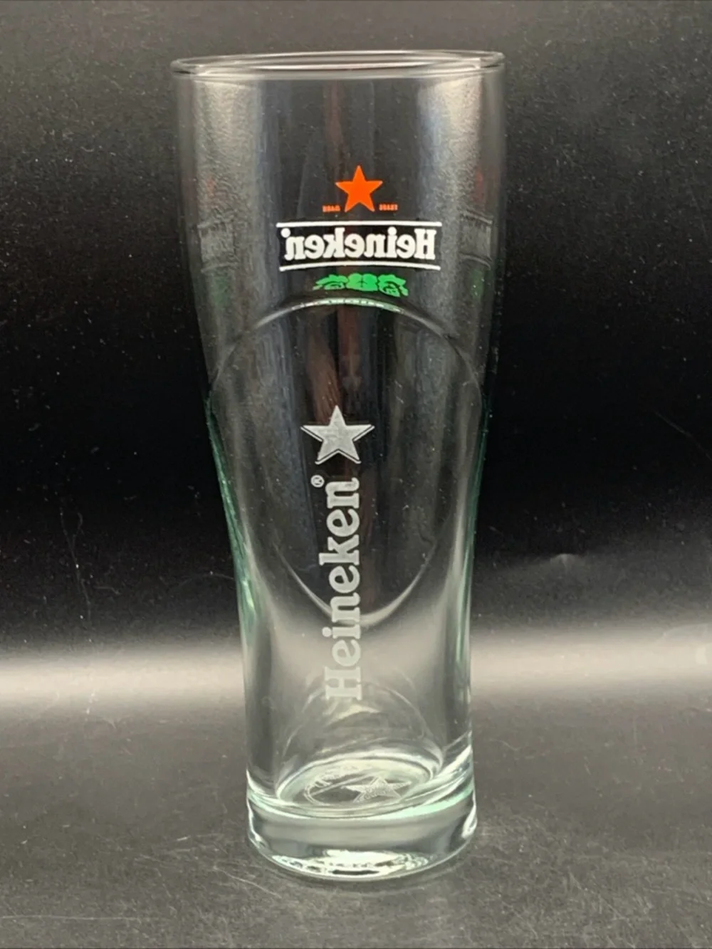 Pre Owned Heineken Red Star Logo Pilsner Glass Etched With Star on Bottom Rare